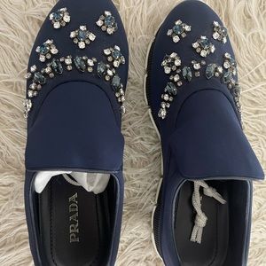 Blue Prada rhinestone sneaker